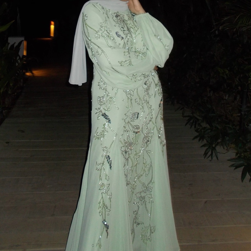 ASOS Light Green Embellished Long Sleeve Dress